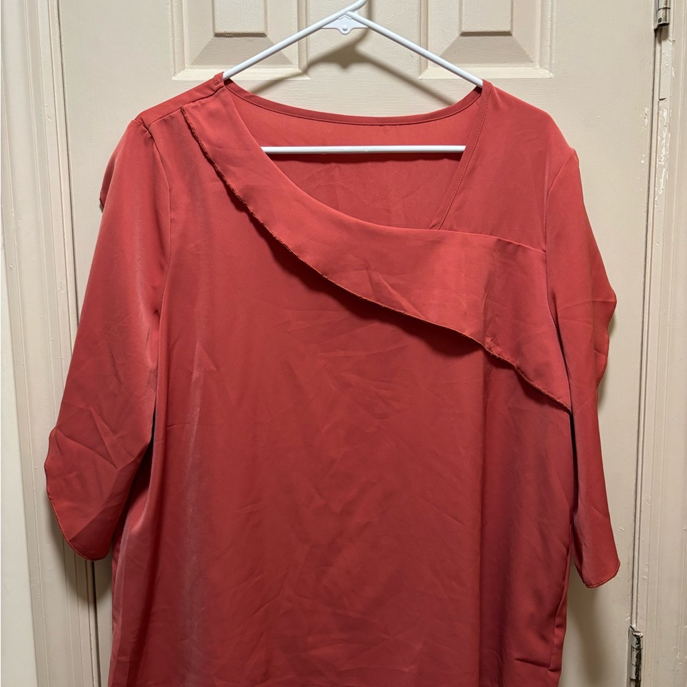 SHEIN Coral Asymmetrical Ruffle Blouse